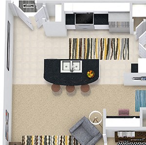 The Paris 3D The Paris 3D. 1 bedroom apartment. Kitchen with island open to living/dining rooms. 1 full bathroom. Walk-in closet. Patio/balcony.